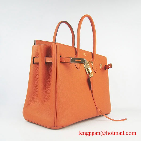 Hermes Birkin 35cm Tendon Veins Leather Bag Orange Gold Hardware